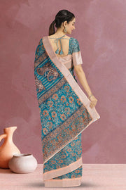 Green Fancy Printed Linen Saree 10068770