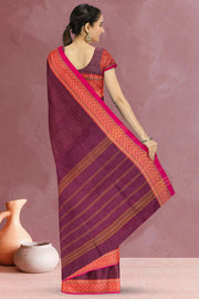 Maroon Handloom Chettinad Cotton Saree 10069996