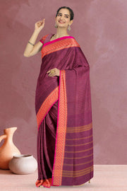 Maroon Handloom Chettinad Cotton Saree 10069996