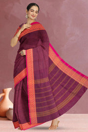 Maroon Handloom Chettinad Cotton Saree 10069996