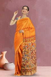 Yellow Kalamkari Printed Linen Saree 10074910