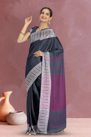 Grey Shantipur Tant Bengal Cotton Saree 10068795