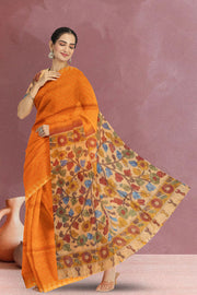 Yellow Kalamkari Printed Linen Saree 10074910