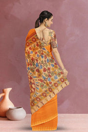 Yellow Kalamkari Printed Linen Saree 10074910