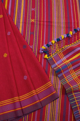 Carmine Red Handloom Bhujodi Kala Cotton Saree 10062738