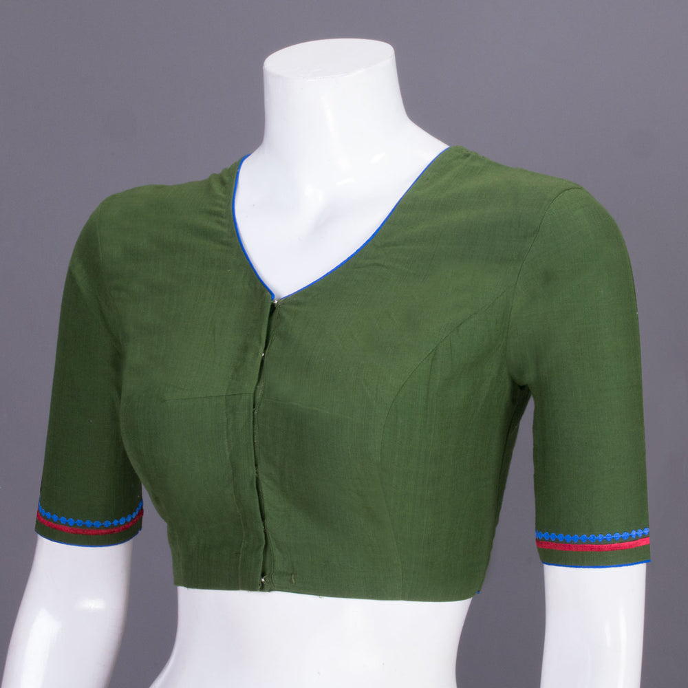 Green Embroidered Cotton Blouse 10069451 - Avishya