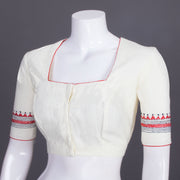 Cream Kantha Embroidered Cotton Blouse 10069522 - Avishya