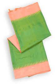 Fresh Green Gadwal Kutu Silk Saree With Peach Temple Border 10077057