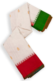 White Handloom Gadwal Kuttu Cotton Saree With Silk Zari Border 10077072