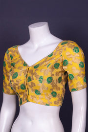 Yellow Banarasi Organza Blouse with Floral Motif 10076215
