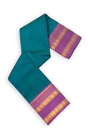 Ocean Depth Blue Kanjivaram Pure Silk Saree With Stripes Design And Thandavalam Border 10076758