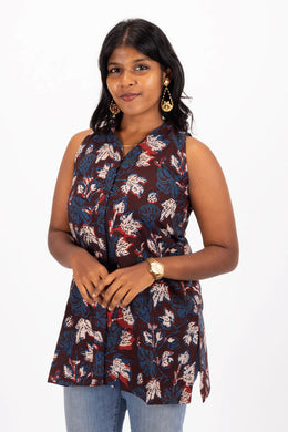 Marron Jahota Hand Block Cotton Kurtis10072392