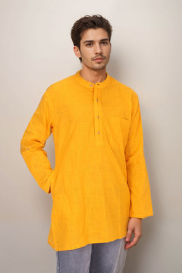 Yellow Full Sleeve Slub Cotton Solid Style Men's Kurta 10074248
