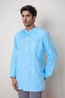 Blue Full Sleeve Slub Cotton Solid Style Men's Kurta 10074251
