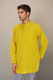Yellow Full Sleeve Slub Cotton Solid Style Men's Kurta 10074250