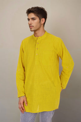 Yellow Full Sleeve Slub Cotton Solid Style Men's Kurta 10074250