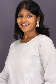 Grey Chikankari Embroidery Cotton Kurta 10074388