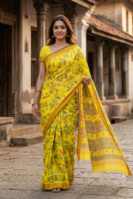 Yellow Bengal Handwoven Jamdani Style Cotton Saree 10076601