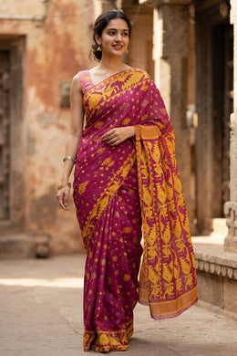 Purple Handloom Jamdani Style Cotton Saree with Blouse 10074220