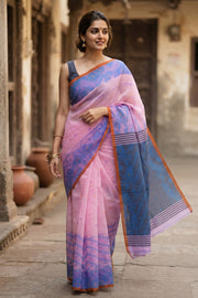 Pink Bengal Handwoven Jamdani Style Cotton Saree 10075332