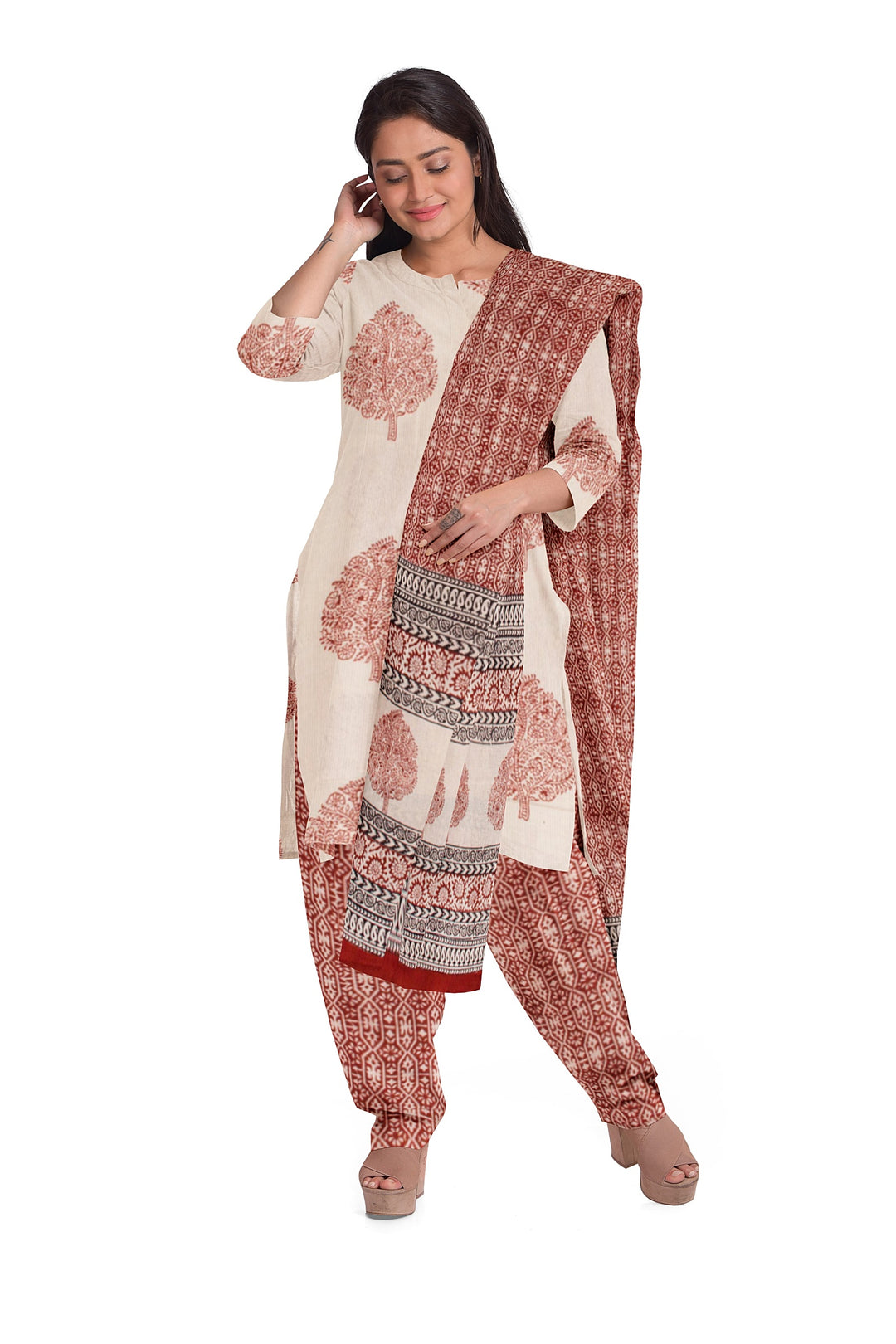 White Bagh Printed Cotton 3-Piece Salwar Suit Material 10063575