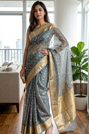 Grey Banarasi Organza Saree 10063849