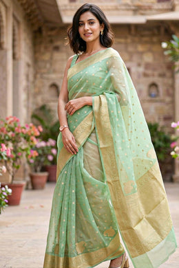 Green Banarasi Organza Saree 10063850