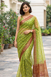Green Banarasi Organza Saree 10065457