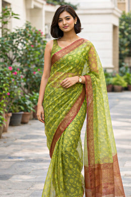 Green Banarasi Organza Saree 10065457