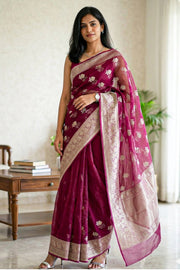 Magenta Handloom Banarasi Organza Saree 10067269