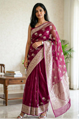 Magenta Handloom Banarasi Organza Saree 10067269