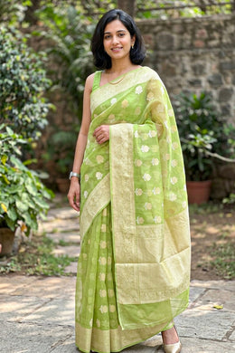 Green Banarasi Organza Saree 10067272