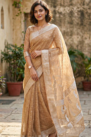 Light Brown Banarasi Crushed Tissue Organza Saree 10068220