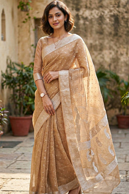 Light Brown Banarasi Crushed Tissue Organza Saree 10068220