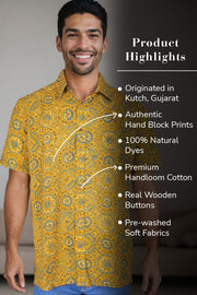 Yellow Half Sleeve Ajrakh Printed Cotton Mens Shirt 10071084