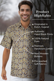 Black Half Sleeve Ajrakh Printed Cotton Mens Shirt 10071085