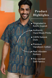 Blue Half Sleeve Ajrakh Printed Cotton Mens Shirt 10071086