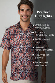 Black Half Sleeve Ajrakh Printed Cotton Mens Shirt 10071087