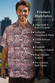 Black Half Sleeve Ajrakh Printed Cotton Mens Shirt 10071089