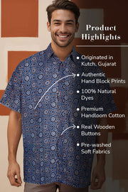 Blue Half Sleeve Ajrakh Printed Cotton Mens Shirt 10071091