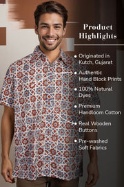 Cream Half Sleeve Ajrakh Printed Cotton Mens Shirt 10071092