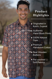 Black Half Sleeve Ajrakh Printed Cotton Mens Shirt 10071094