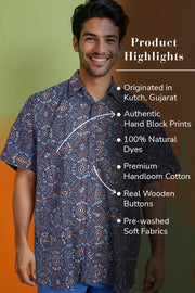 Blue Half Sleeve Ajrakh Printed Cotton Mens Shirt 10071095
