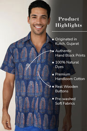 Blue Half Sleeve Ajrakh Printed Cotton Mens Shirt 10071096
