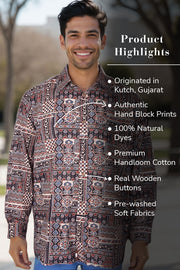 Black Full Sleeve Ajrakh Printed Cotton Mens Shirt 10071156