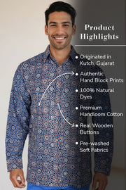 Blue Full Sleeve Ajrakh Printed Cotton Mens Shirt 10071157