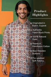 Cream Full Sleeve Ajrakh Printed Cotton Mens Shirt 10071159