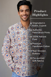 Cream Full Sleeve Ajrakh Printed Cotton Mens Shirt 10071160