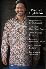 Cream Full Sleeve Ajrakh Printed Cotton Mens Shirt 10071161