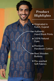 Blue Full Sleeve Ajrakh Printed Cotton Mens Shirt 10071163